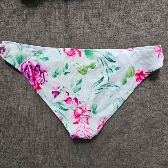 TiniBikini White & Pink Tropical Ruffle Off-Shoulder Ribbed Bikini Top & Bottoms - Picture 9 of 16